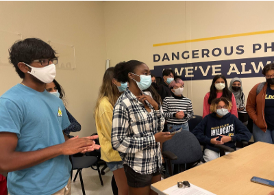 Above: a student government meeting.
