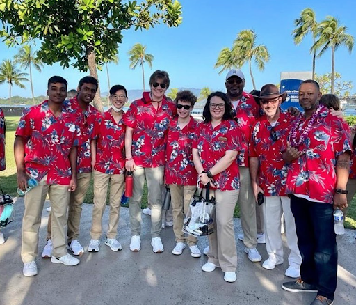 Wildcat Pride band members are unified with their Hawaiian shirts