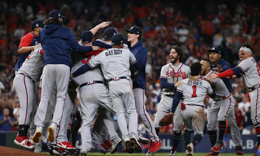 The Braves team celebrating together!