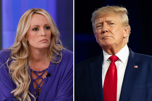 Side-by-side photos of Stormy Daniels (left) and Donald Trump (right). (Google Images)